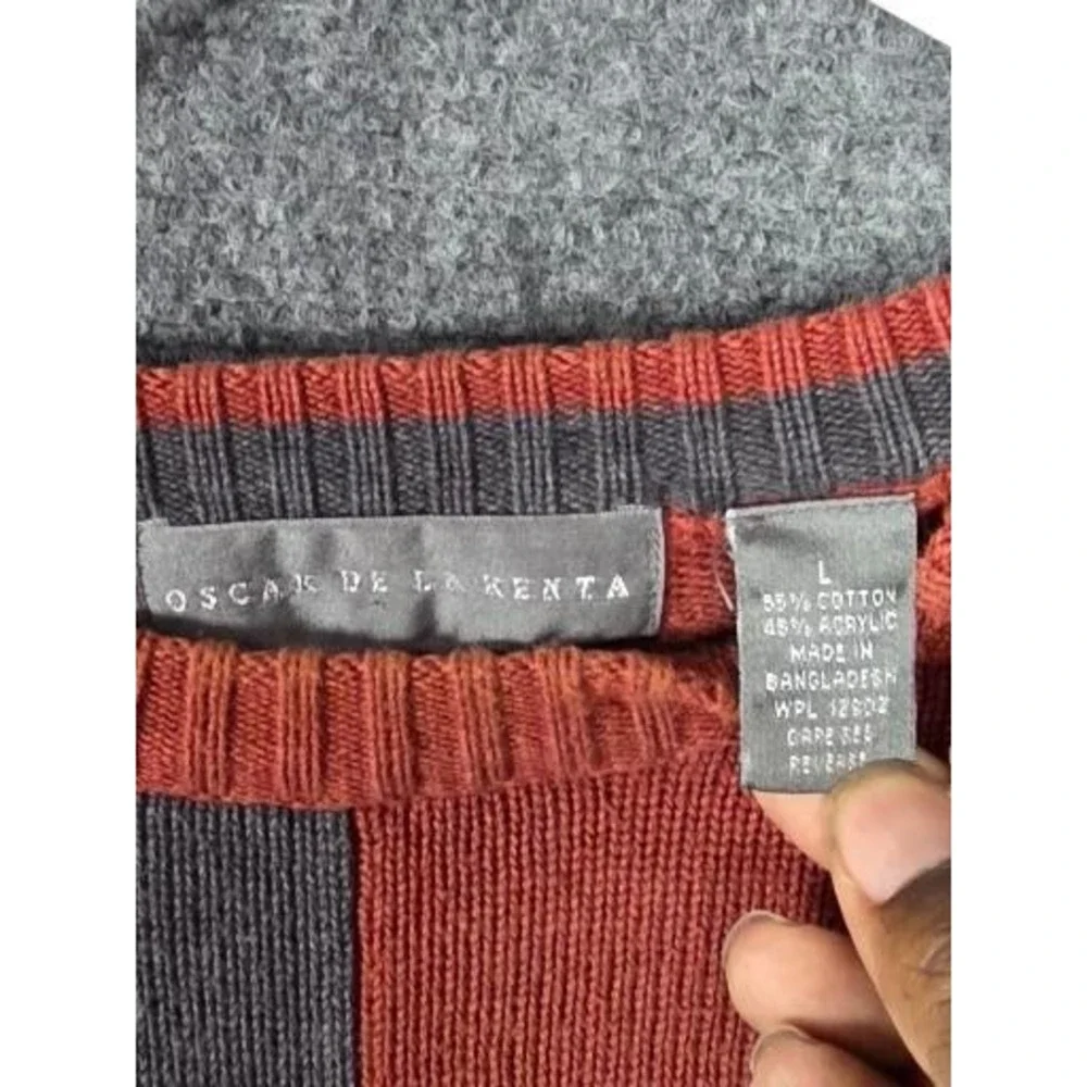 VTG OSCAR DE LA RENTA‎ Men's Patchwork Crewneck Sweater Size L Work Cosby 80s